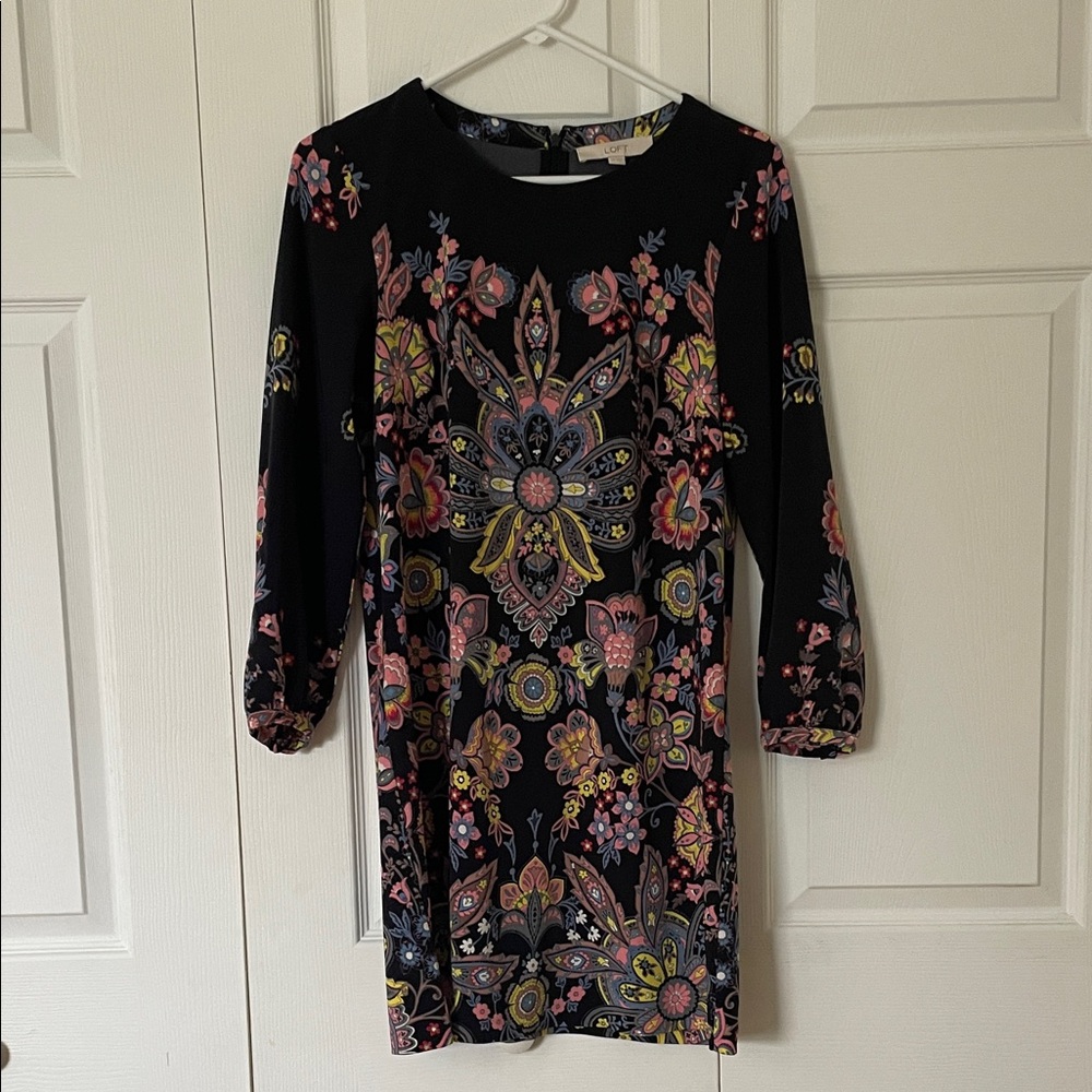 LOFT Floral Navy Dress XS